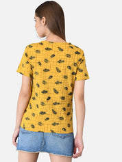 Kotty Women Yellow Printed Round Neck T-shirt