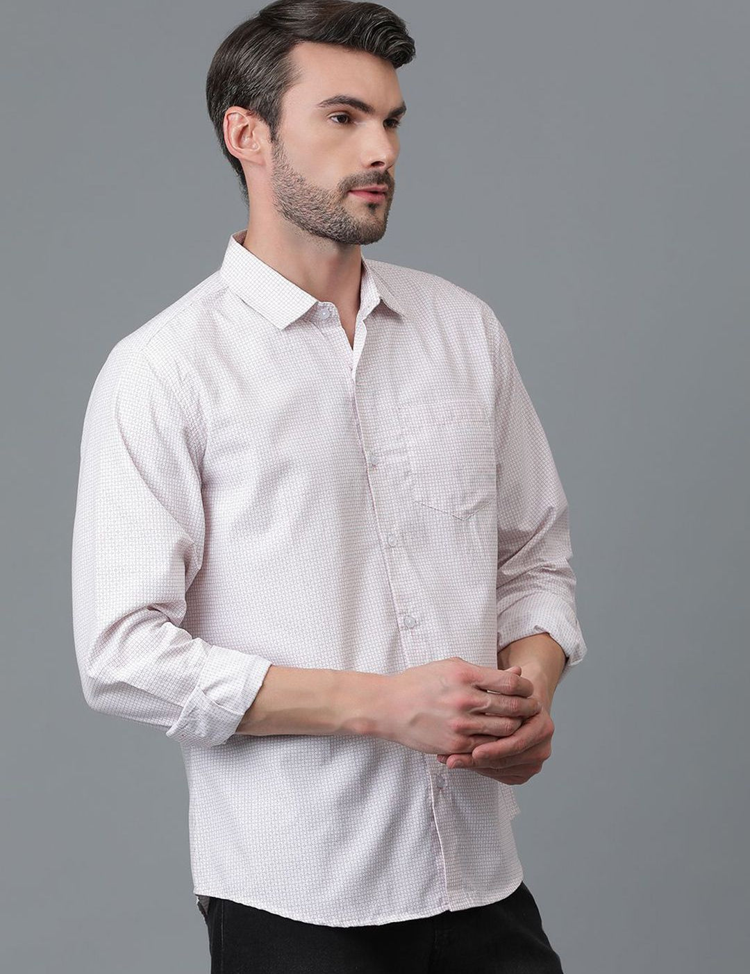 Kotty White Micro Ditsy Printed Spread Collar Casual Shirt