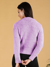 Kotty Women Lapel Collar Fuzzy Pullover Sweaters