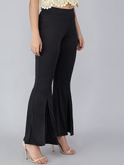 Kotty Women Black Solid Flared High-Rise Bootcut Trousers