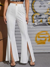 Kotty Women Solid Relaxed Straight Fit High-Rise Easy Wash Trousers