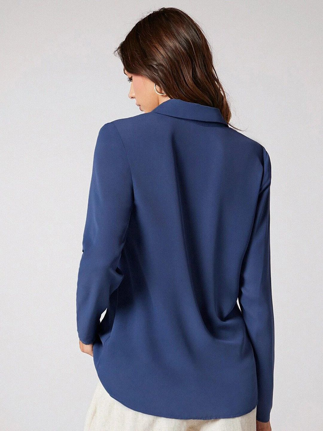 Kotty Blue Spread Collar Shirt Style Top