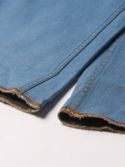 Kotty Women Blue Solid Cotton High Rise Crop Flared Jeans