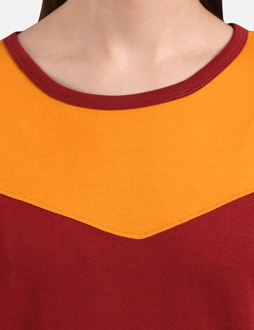 Kotty Women Yellow Colourblocked Round Neck T-shirt