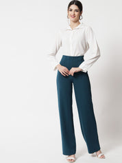 Kotty Women Teal Relaxed Straight Fit High-Rise Trouser