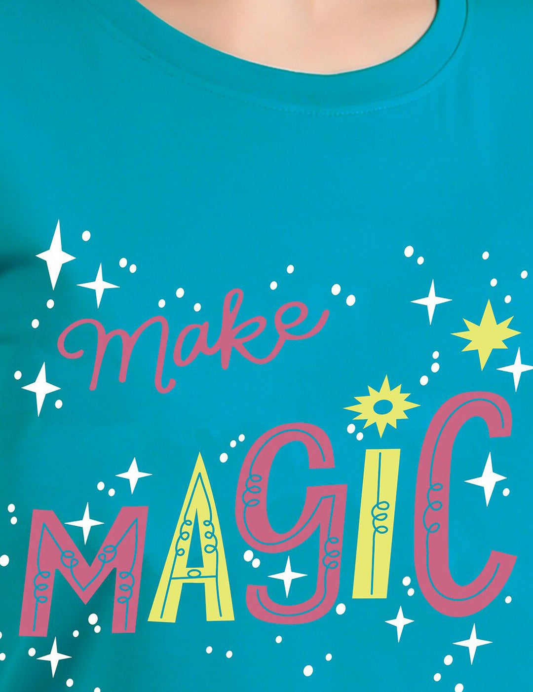 Kotty Women Blue Printed Applique T-shirt