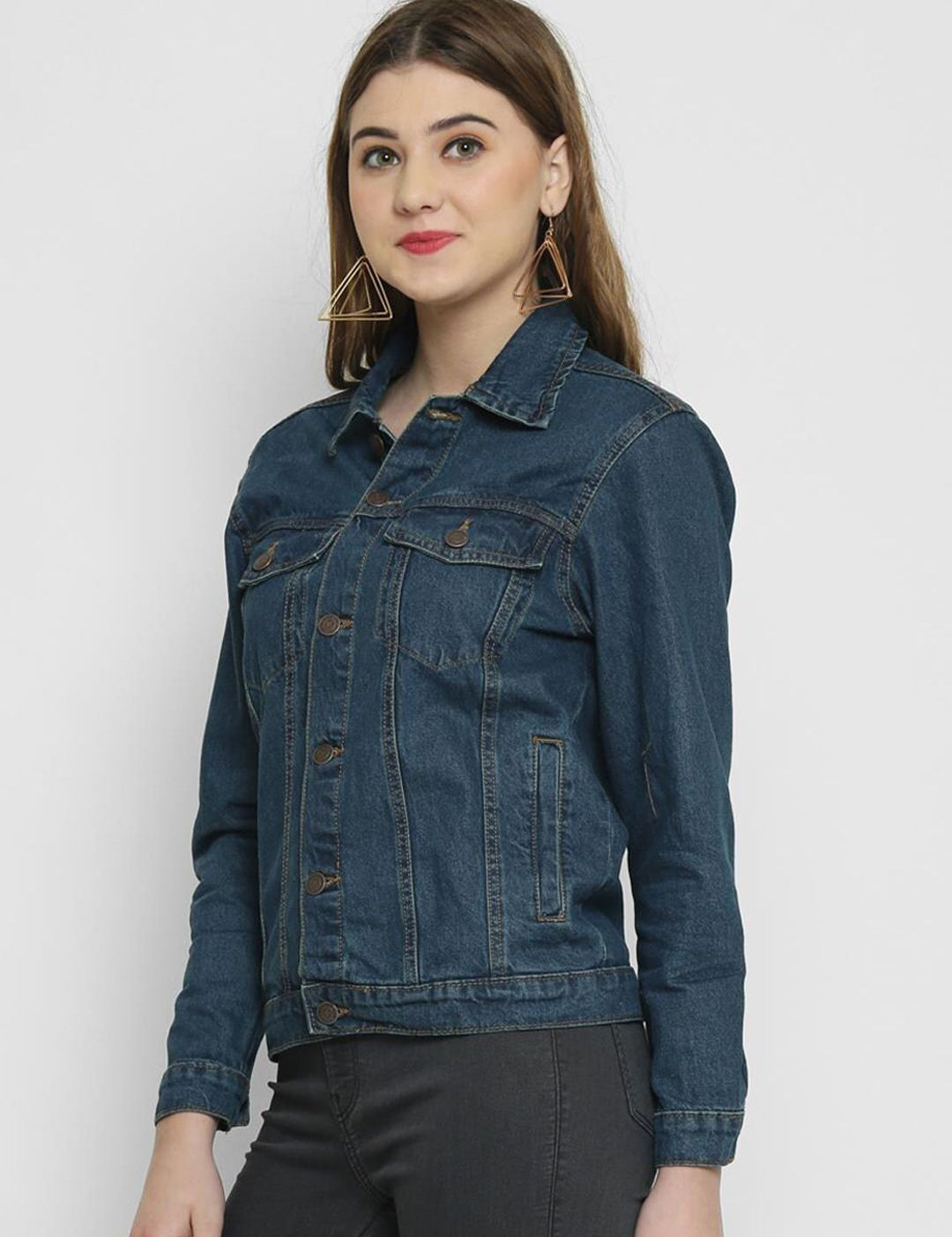 Kotty Women Blue Solid Denim Jacket