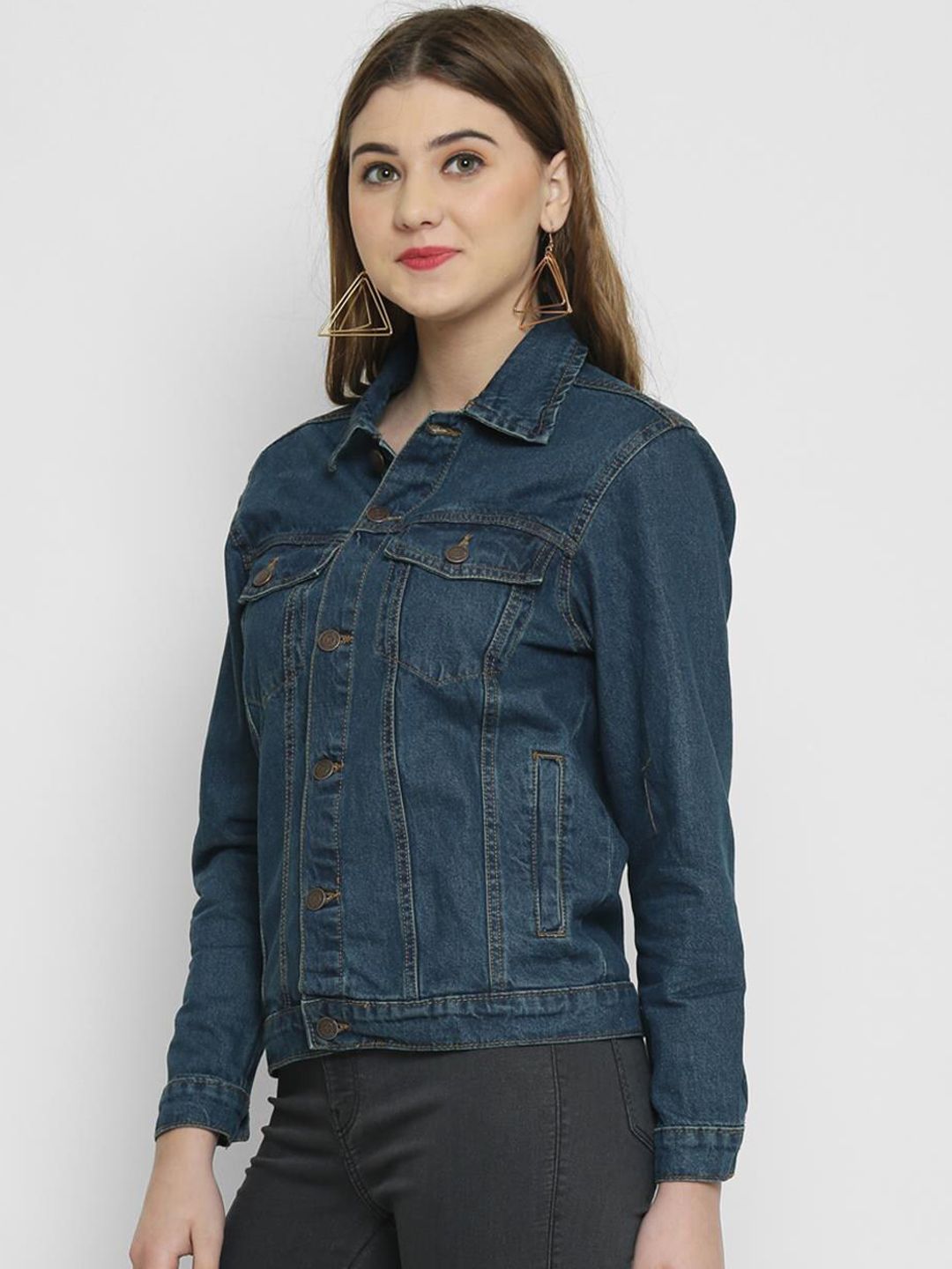 Kotty Women Blue Solid Denim Jacket