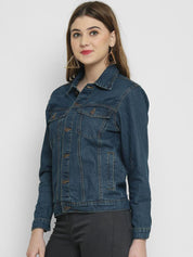 Kotty Women Blue Solid Denim Jacket