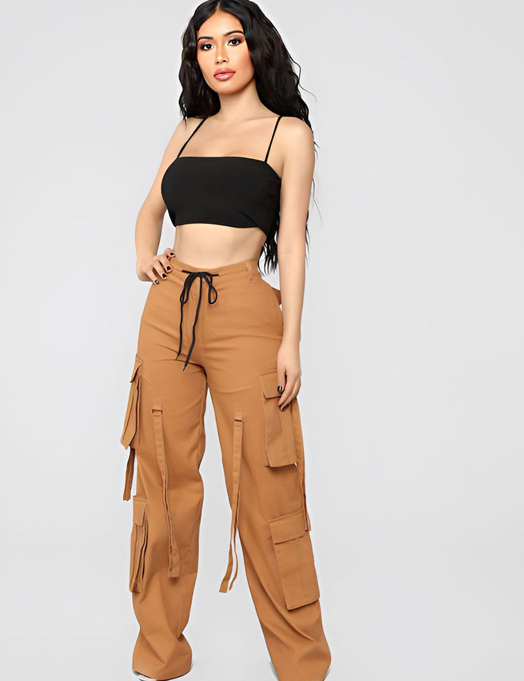 Kotty Women Relaxed Straight Fit Mid-Rise Easy Wash Cargos Trousers