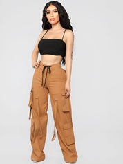 Kotty Women Relaxed Straight Fit Mid-Rise Easy Wash Cargos Trousers