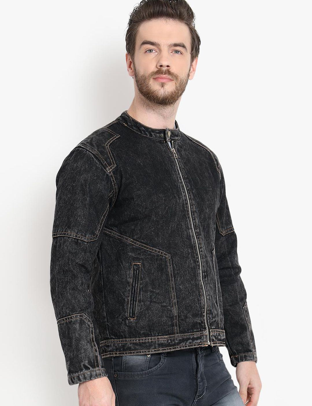 Kotty Men Black Solid Denim Jacket