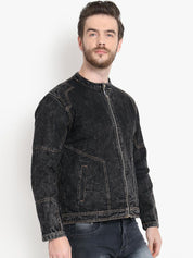 Kotty Men Black Solid Denim Jacket