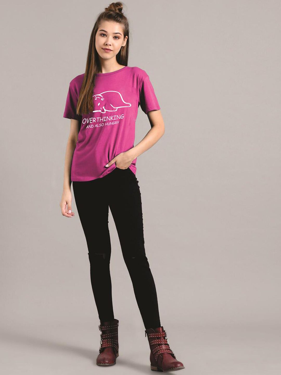 Kotty Women Purple Printed Round Neck T-shirt