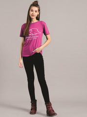 Kotty Women Purple Printed Round Neck T-shirt