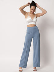 Kotty Women Blue Relaxed Straight Fit High-Rise Easy Wash Trouser