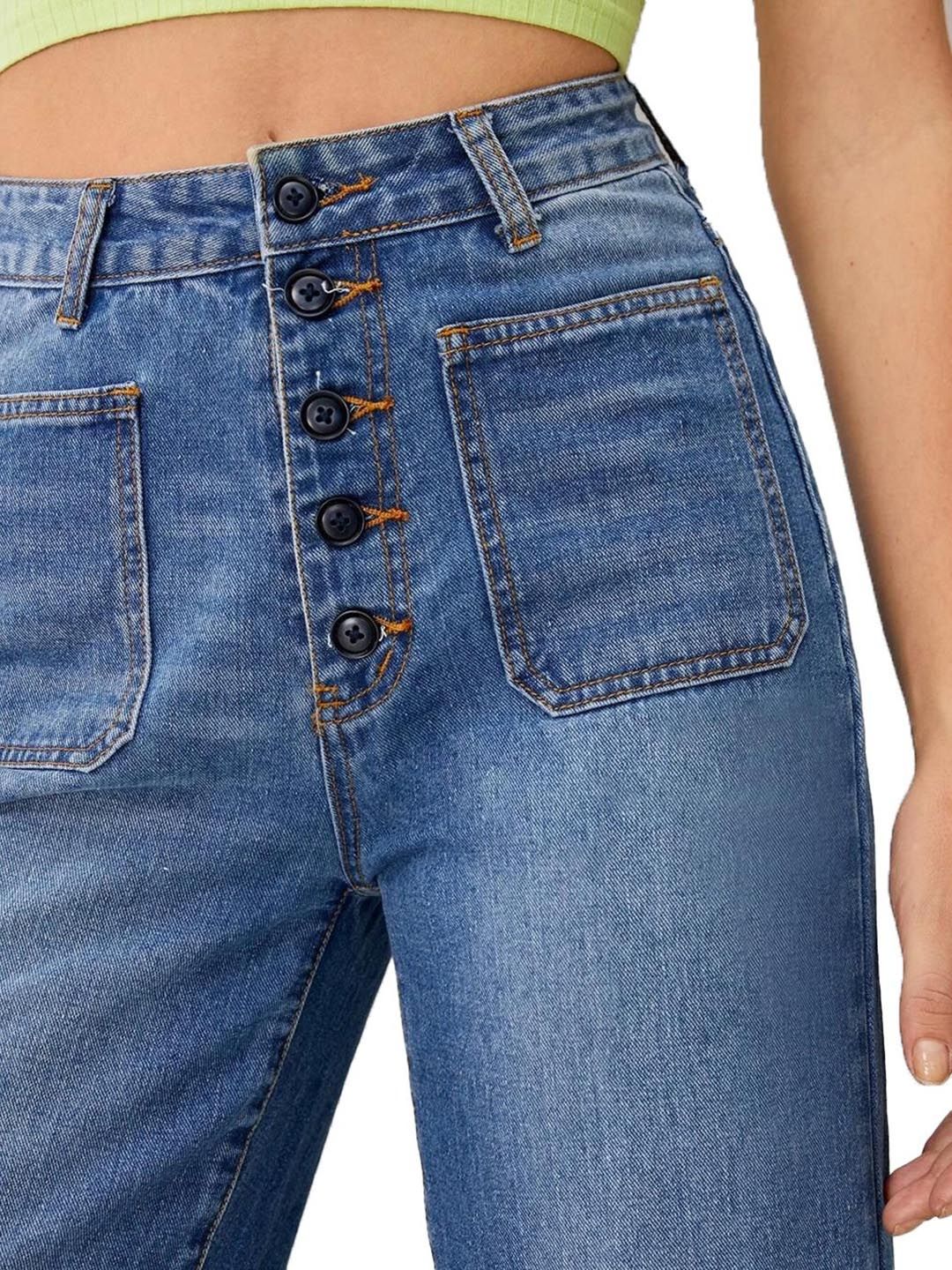 Kotty Women Straight Fit High-Rise Clean Look Light Fade Stretchable Jeans