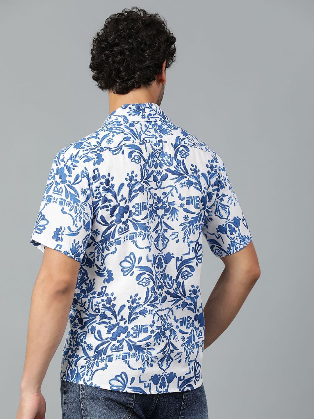 Kotty Men Cuban Collar Floral Printed Casual Shirt