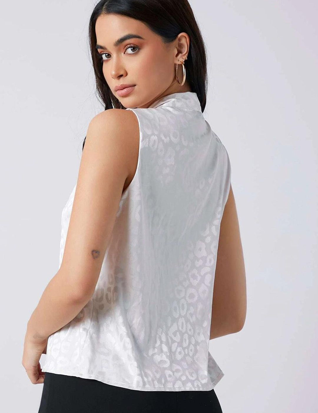 KOTTY BIZwear Animal Printed Tie-Up Neck Satin Top