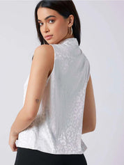 KOTTY BIZwear Animal Printed Tie-Up Neck Satin Top