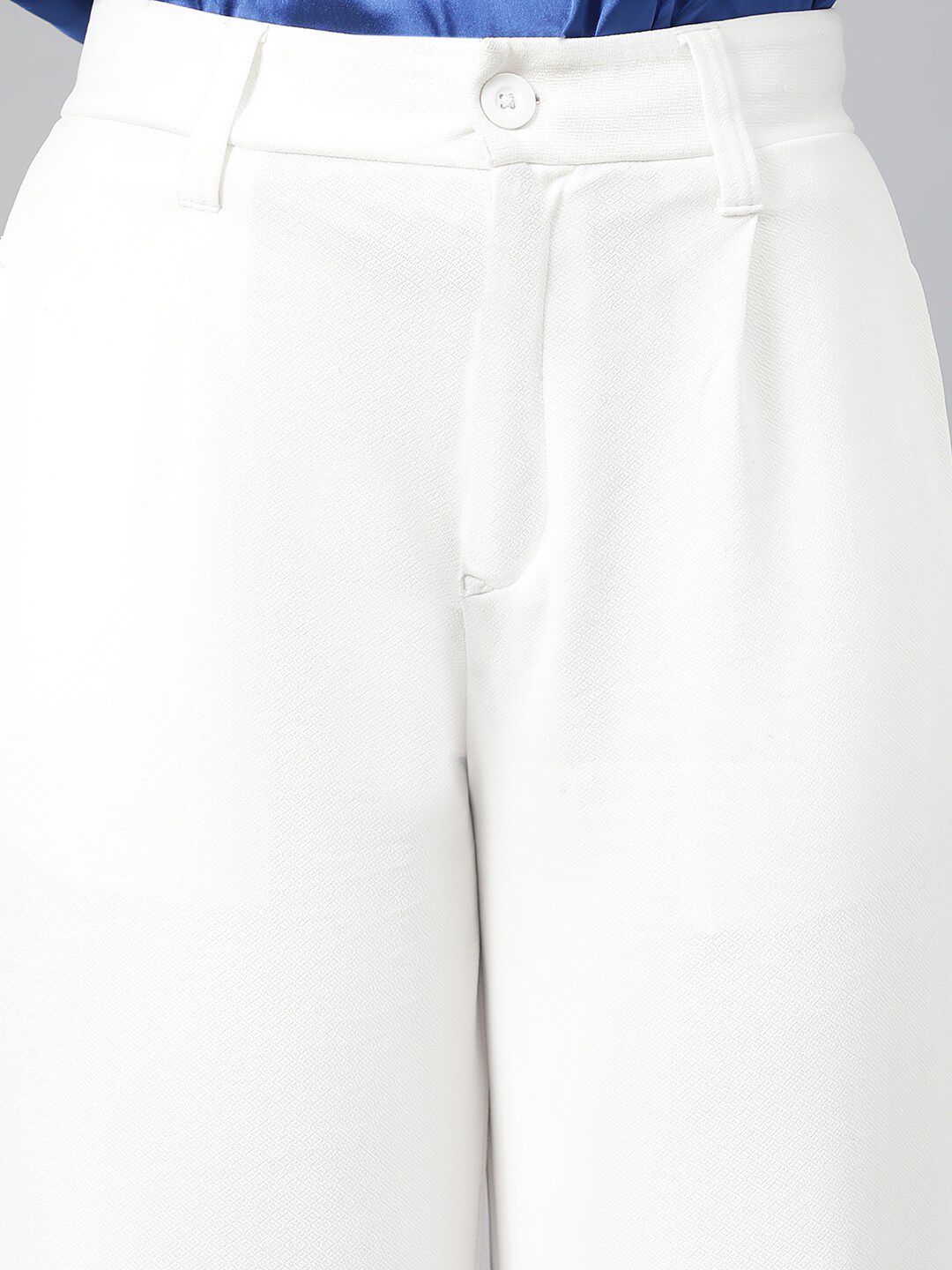 Kotty Women White Relaxed Straight Leg Fit High-Rise Easy Wash Pleated Parallel Trousers