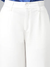 Kotty Women White Relaxed Straight Leg Fit High-Rise Easy Wash Pleated Parallel Trousers