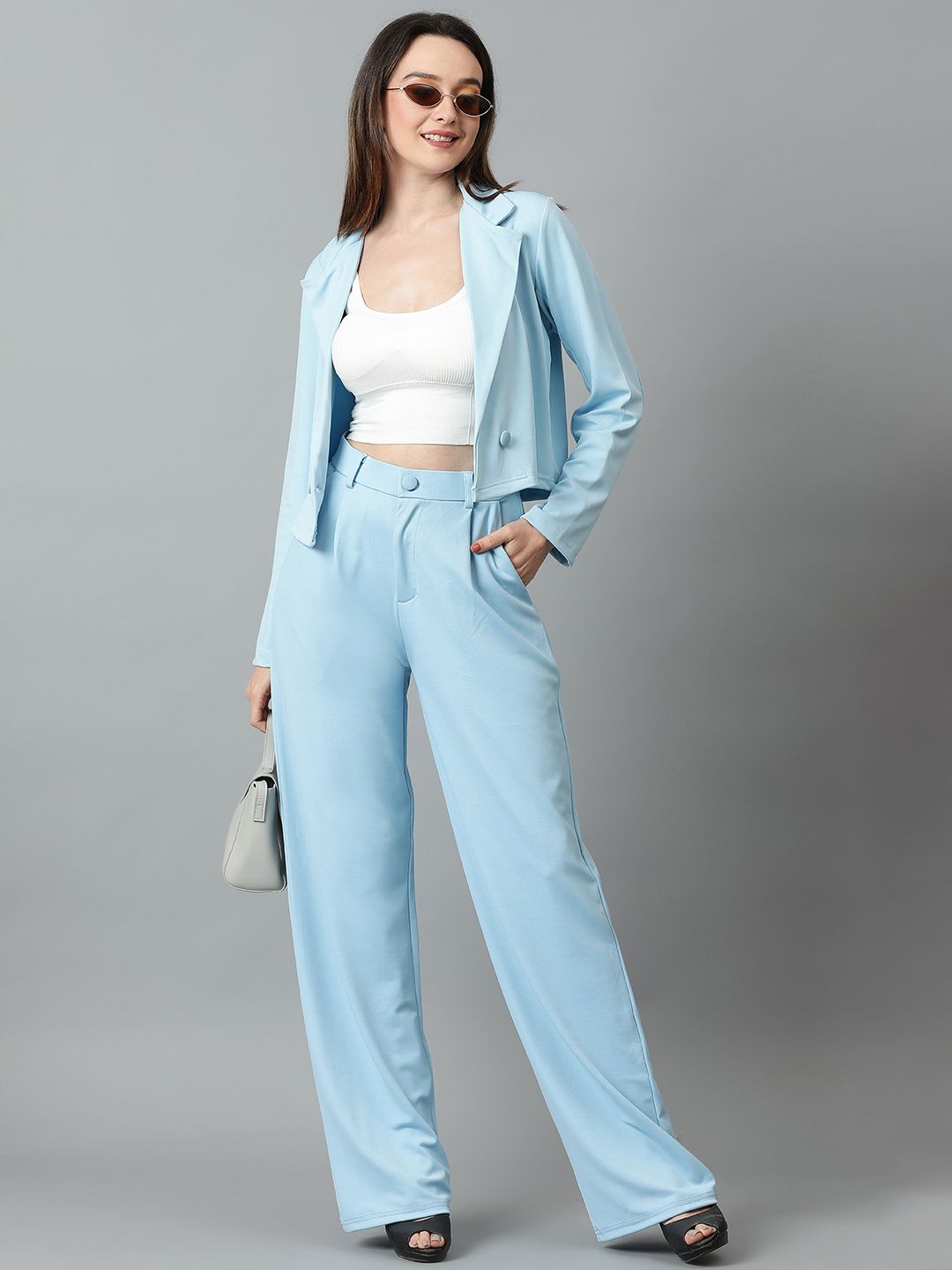 KOTTY BIZwear Blue Notched Lapel Collar Blazer & Mid Rise Trouser