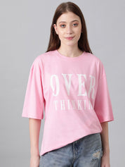 Kotty Typography Printed Drop-Shoulder Sleeves Oversized T-shirt