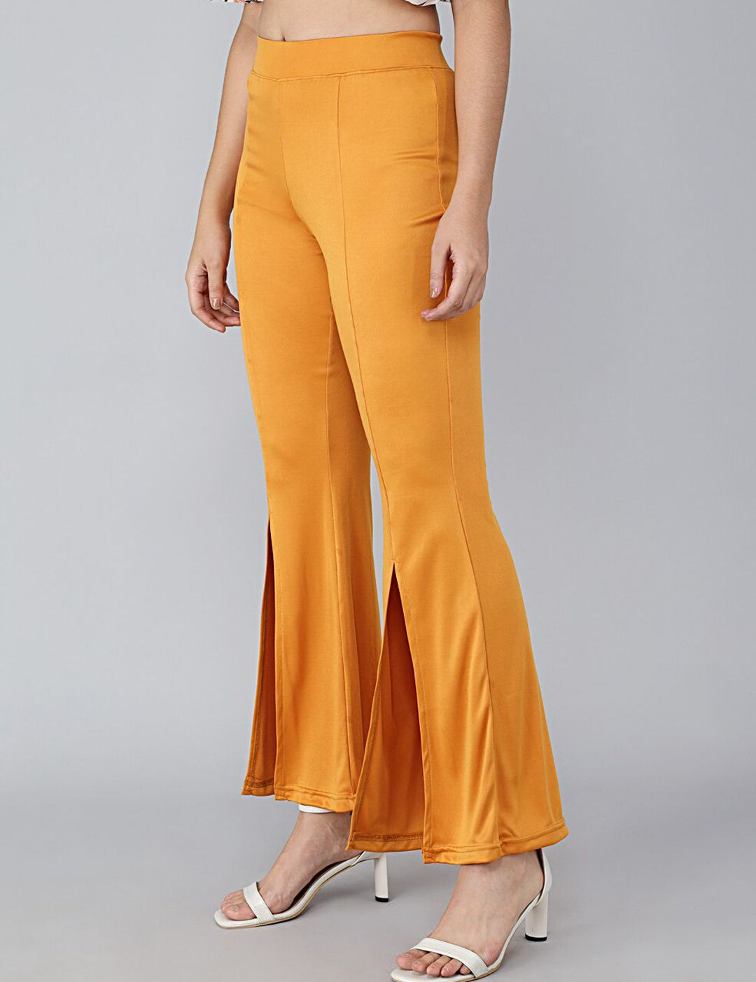 Kotty Women Yellow Flared High-Rise Bootcut Trousers Bootcut Trousers