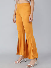 Kotty Women Yellow Flared High-Rise Bootcut Trousers Bootcut Trousers