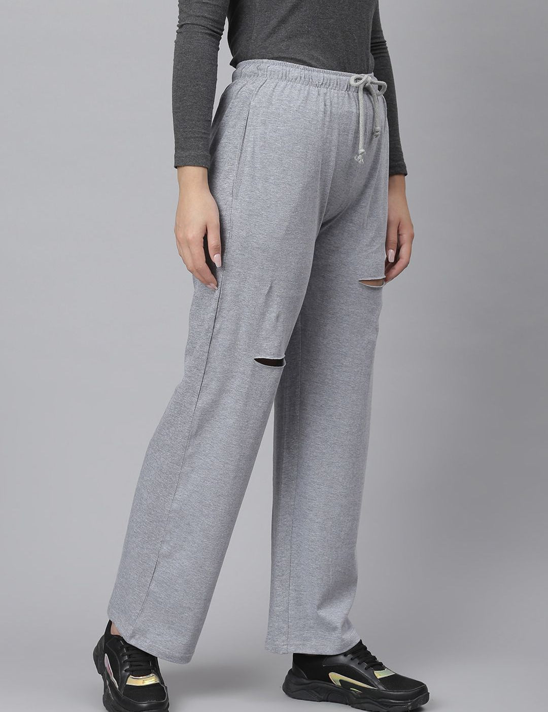 Kotty Women Grey Solid Straight-Fit Track Pants