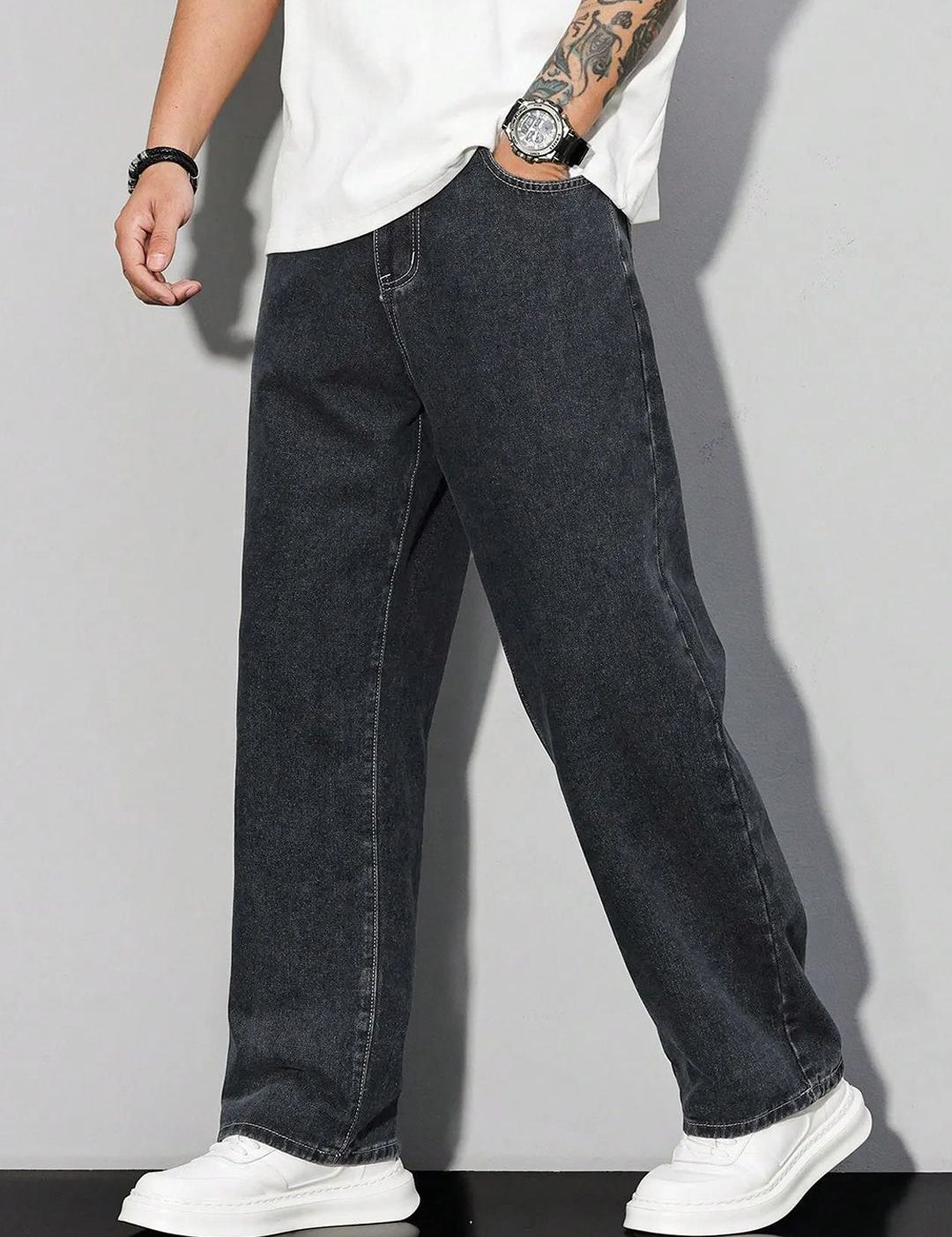 Kotty Men Baggy Fit Mid-Rise Stretchable Jeans