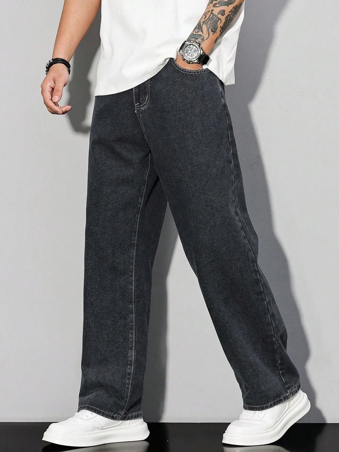 Kotty Men Baggy Fit Mid-Rise Stretchable Jeans