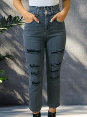 Kotty Women High-Rise Highly Distressed Stretchable Straight Fit Jeans