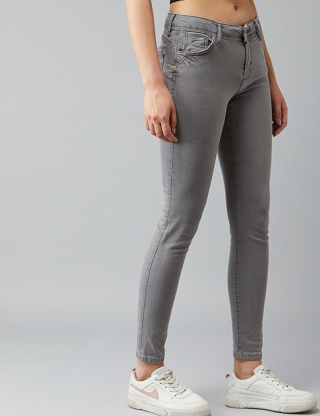 Kotty Women Grey Skinny Fit High-Rise Clean Look Jeans