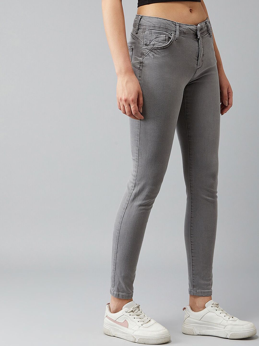 Kotty Women Grey Skinny Fit High-Rise Clean Look Jeans