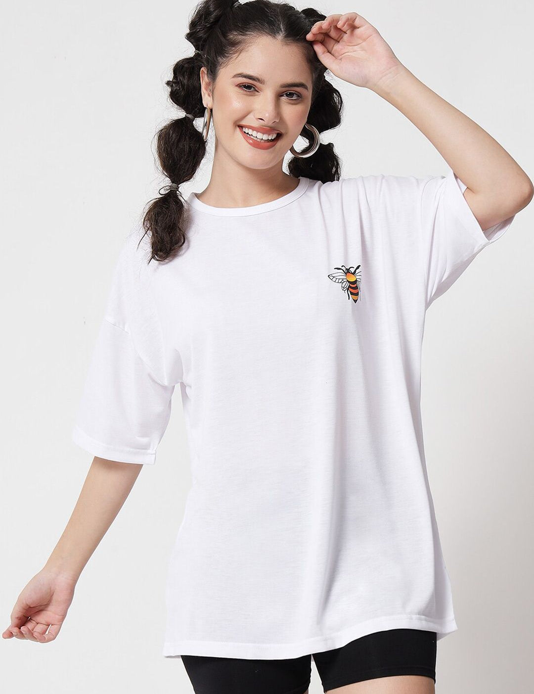 Kotty Women White Extended Sleeves Oversized T-shirt