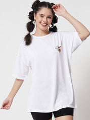 Kotty Women White Extended Sleeves Oversized T-shirt