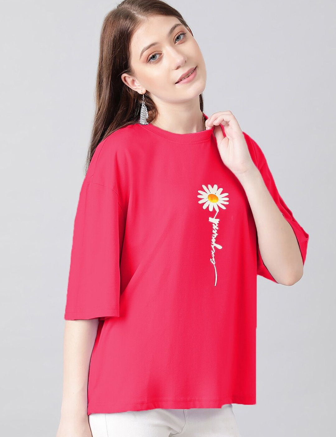 KOTTY Basics Graphic Printed Drop-Shoulder Sleeves Oversized T-shirt