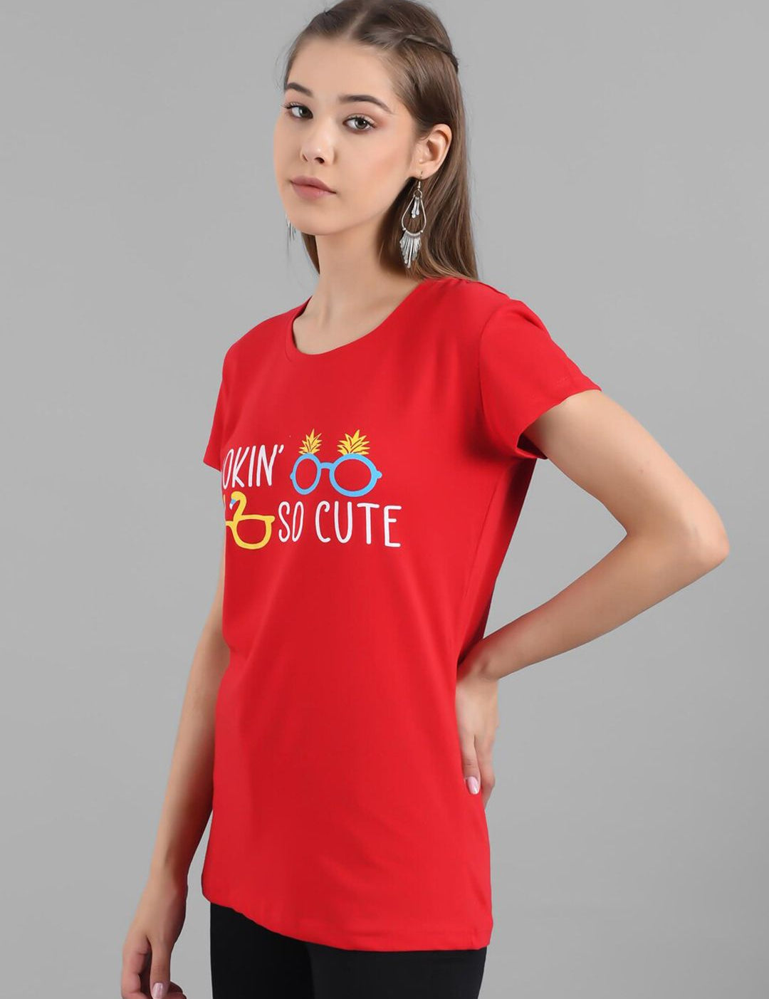 Kotty Women Red Printed Round Neck T-shirt