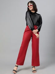 KOTTY BIZwear Women Maroon Relaxed Straight Leg Fit High-Rise Easy Wash Parallel Trousers