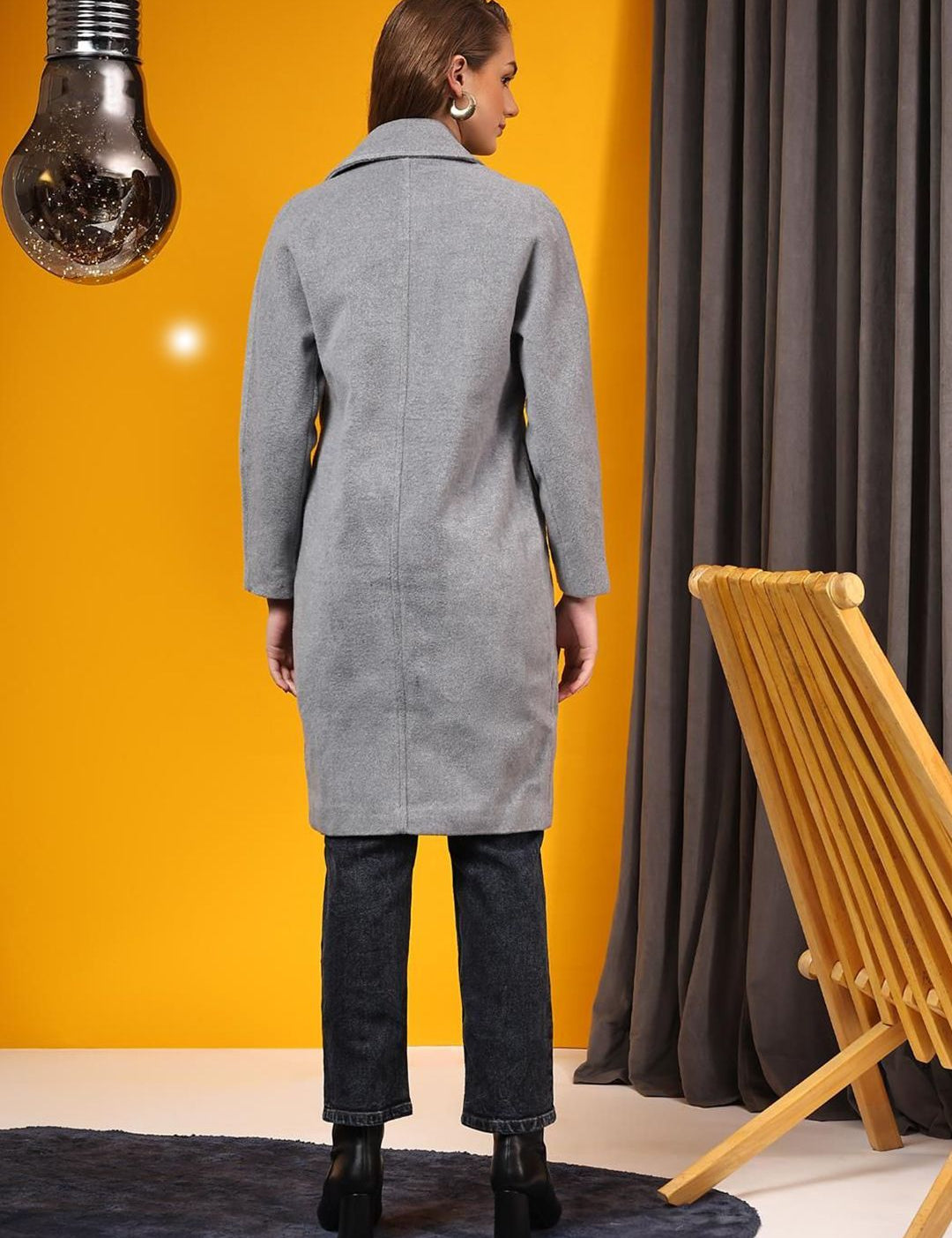 Kotty Women Solid Notched Lapel Single-Breasted Overcoat