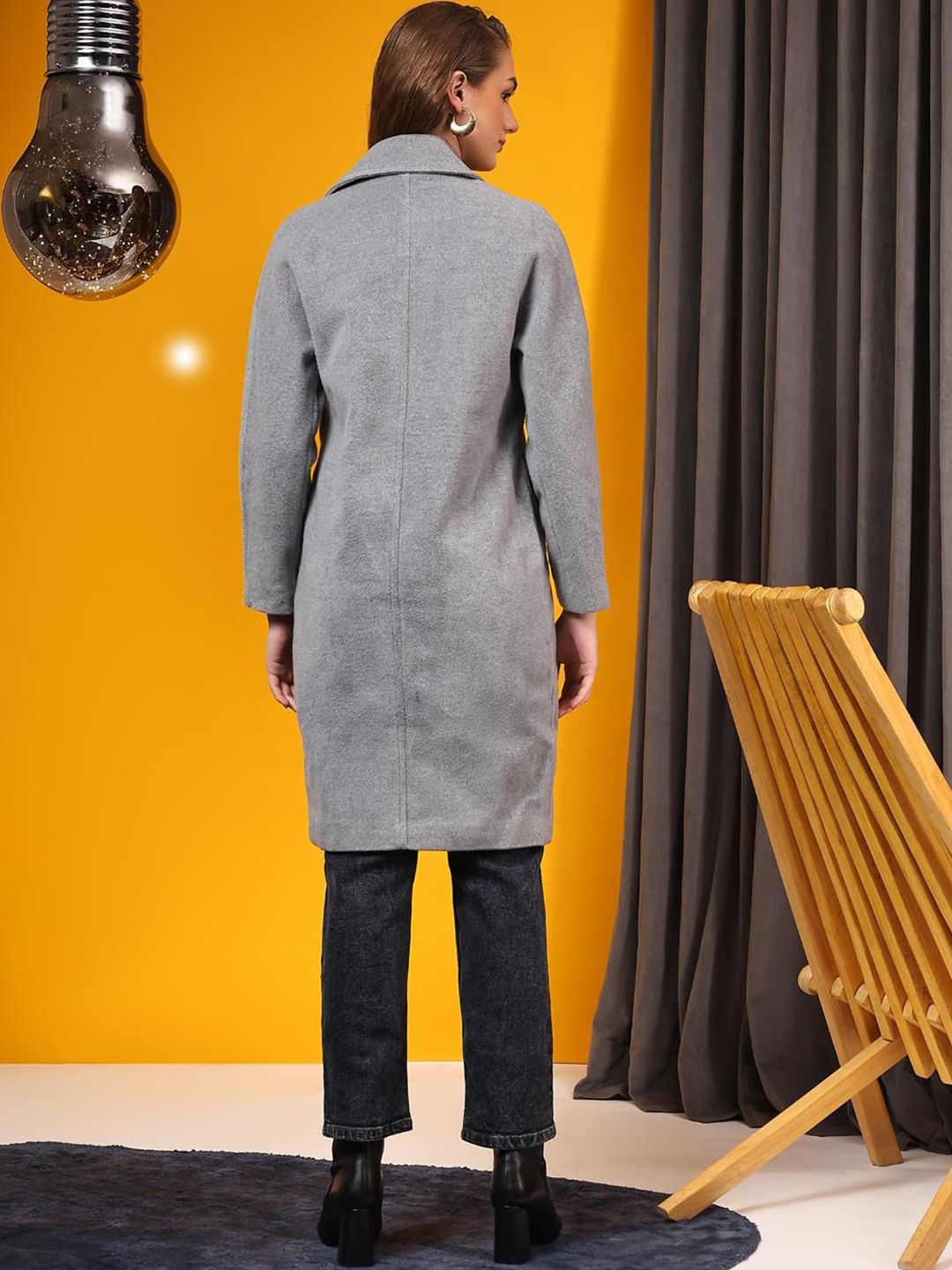 Kotty Women Solid Notched Lapel Single-Breasted Overcoat