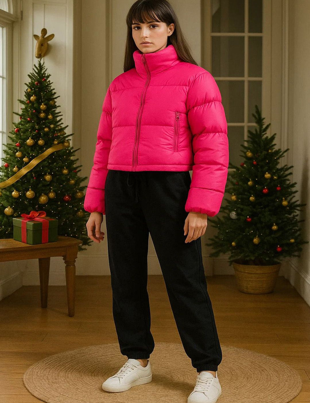 Kotty Women Stand Collar Solid Lightweight Puffer Jacket