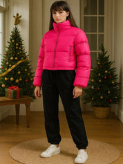 Kotty Women Stand Collar Solid Lightweight Puffer Jacket