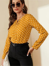 Kotty Yellow Polka Dot Printed Shirt Style Top