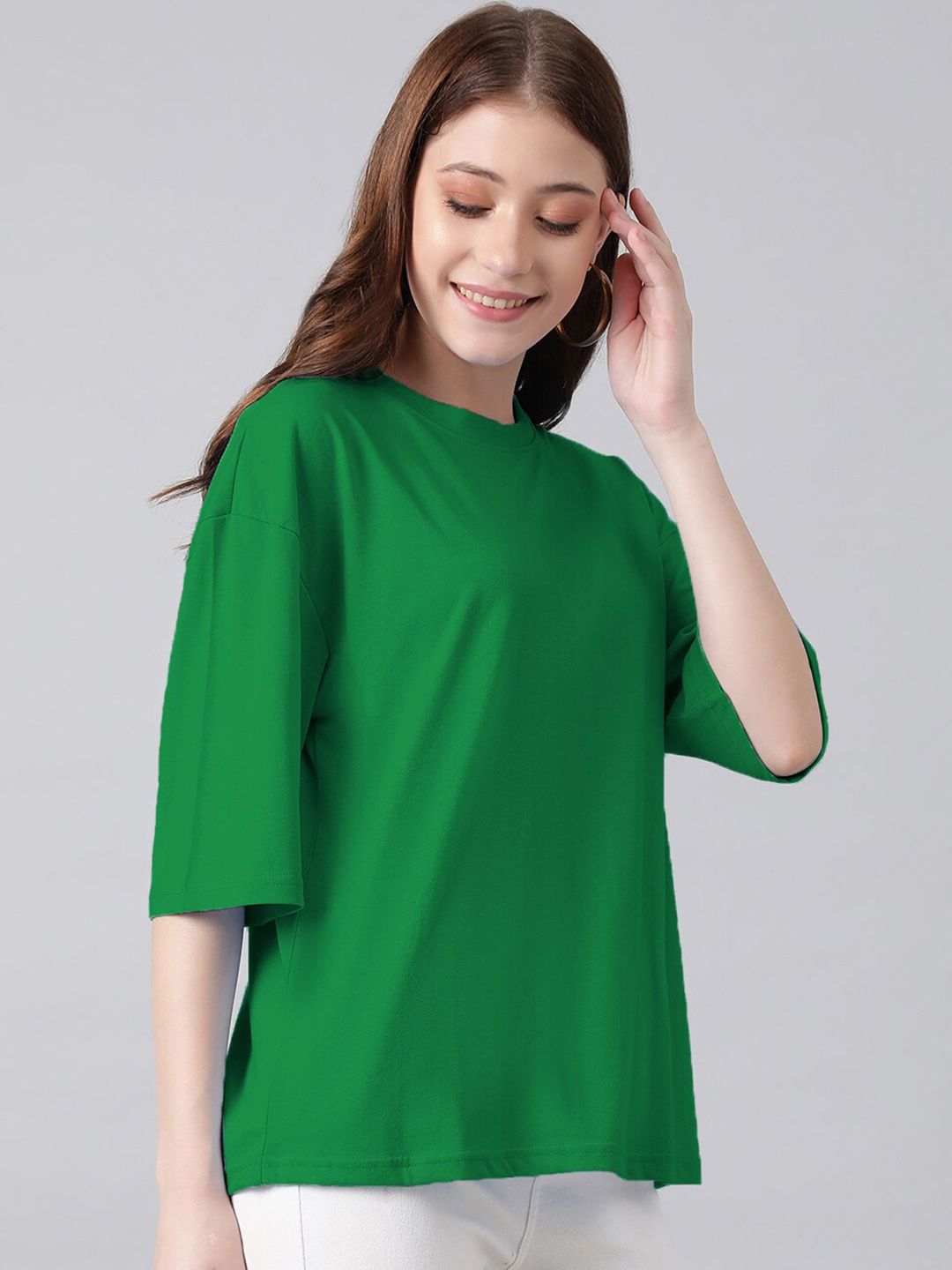 KOTTY Basics Round Neck Drop-Shoulder Sleeves Oversized T-shirt