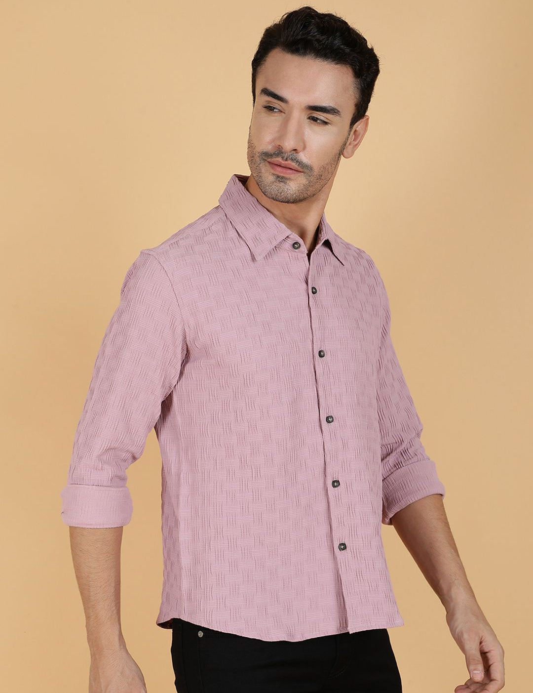 Kotty Men Relaxed Spread Collar Textured Casual Shirt