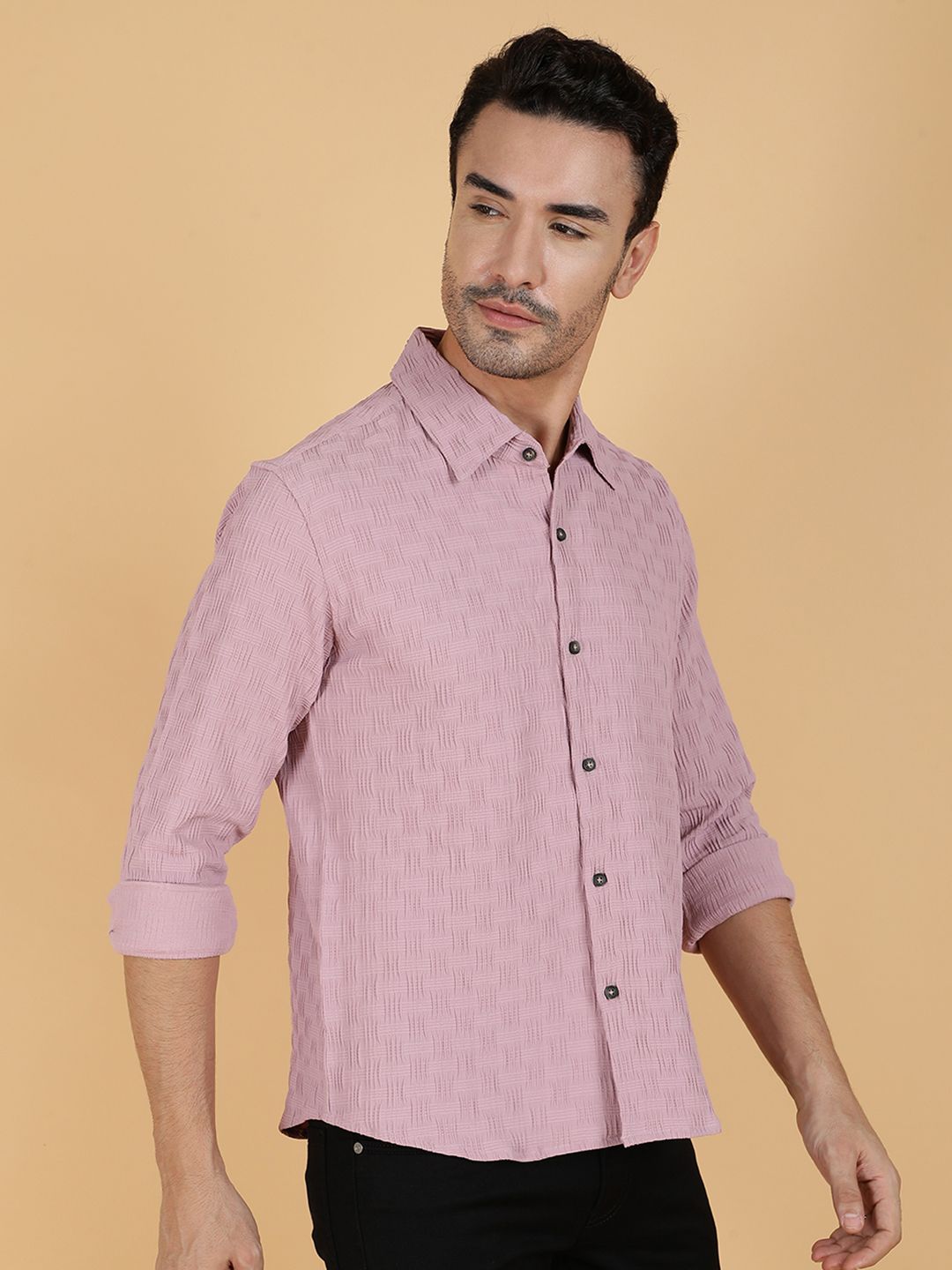 Kotty Men Relaxed Spread Collar Textured Casual Shirt