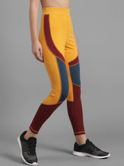Kotty Women Yellow & Maroon Colourblocked Ankle-Length Tights